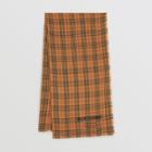 Burberry Burberry Embroidered Vintage Check Lightweight Cashmere Scarf, Brown