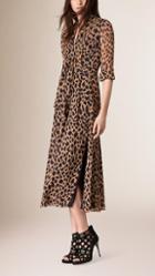 Burberry Tie Detail Animal Print Silk Dress