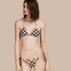 Burberry Burberry Check Triangle Bikini, Size: Xs, Beige