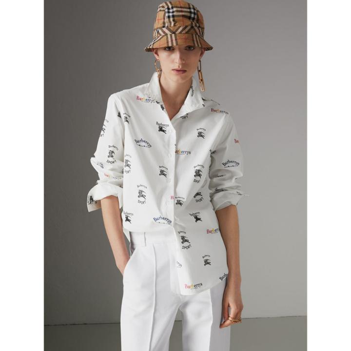 Burberry Burberry Triple Archive Logo Print Stretch Cotton Shirt, Size: 04