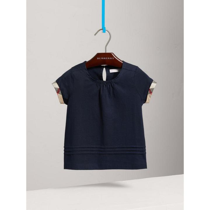 Burberry Burberry Pleat And Check Detail Cotton T-shirt, Size: 8y, Blue