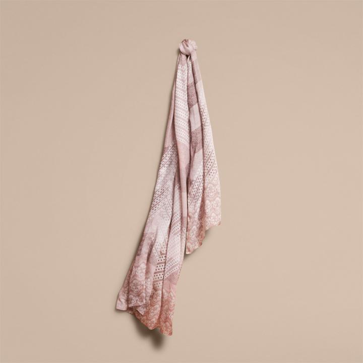 Burberry Burberry Floral Lace And Check Print Silk Scarf, Purple