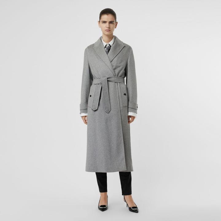 Burberry Burberry Peak Lapel Cashmere Wrap Coat, Size: 10, Grey