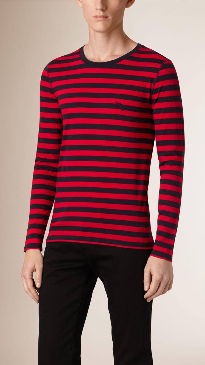 Burberry Burberry Long-sleeved Striped Cotton T-shirt, Red