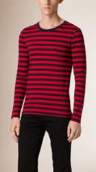 Burberry Burberry Long-sleeved Striped Cotton T-shirt, Red