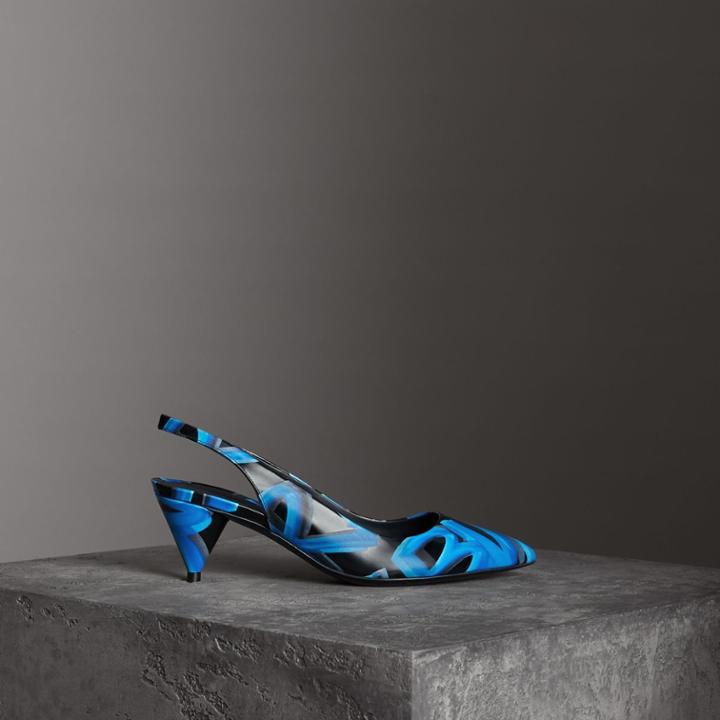 Burberry Burberry Graffiti Print Leather Slingback Pumps, Size: 35, Black
