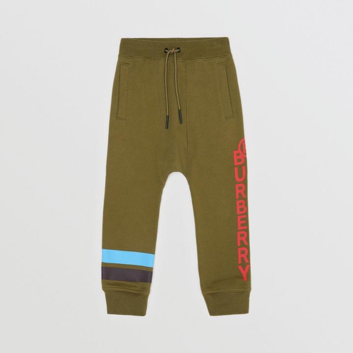 Burberry Burberry Childrens Logo And Stripe Print Cotton Jogging Pants, Size: 8y, Green