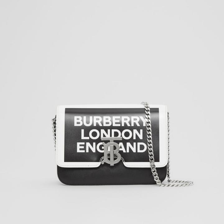 Burberry Burberry Small Logo Print Leather Tb Bag, Black
