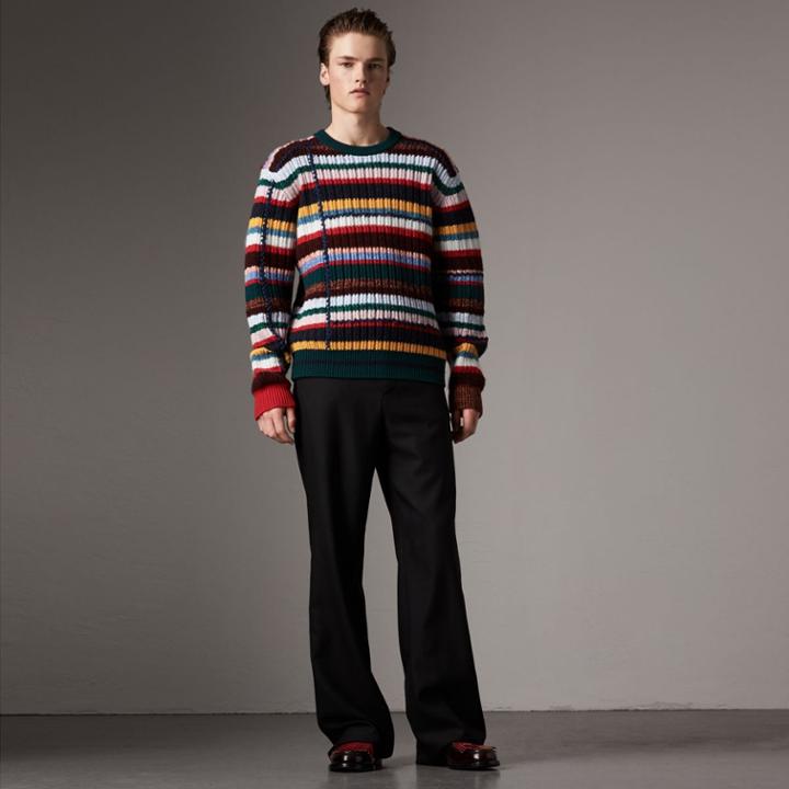 Burberry Burberry Striped Wool Cashmere Cotton Sweater, Green