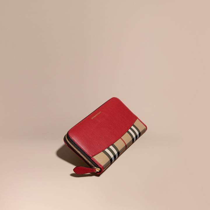 Burberry Burberry Horseferry Check And Leather Ziparound Wallet, Red