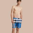 Burberry Burberry Check Print Swim Shorts With Piping Detail, Blue