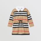 Burberry Burberry Childrens Long-sleeve Icon Stripe Cotton Dress, Size: 12m, Beige