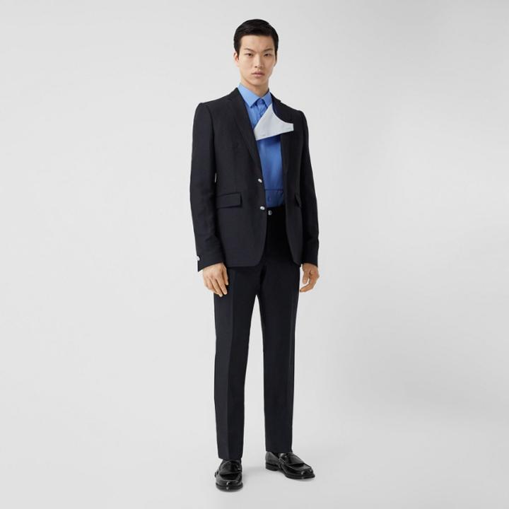 Burberry Burberry Classic Fit Wool Linen Mohair Tailored Trousers, Size: 40, Blue
