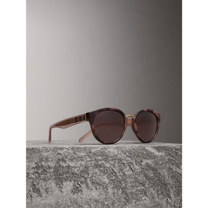 Burberry Burberry Check Detail Cat-eye Frame Sunglasses, Grey
