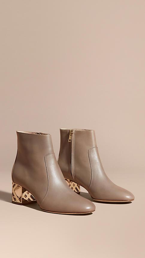 Burberry Check Heel Leather Ankle Boots