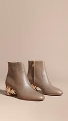 Burberry Check Heel Leather Ankle Boots