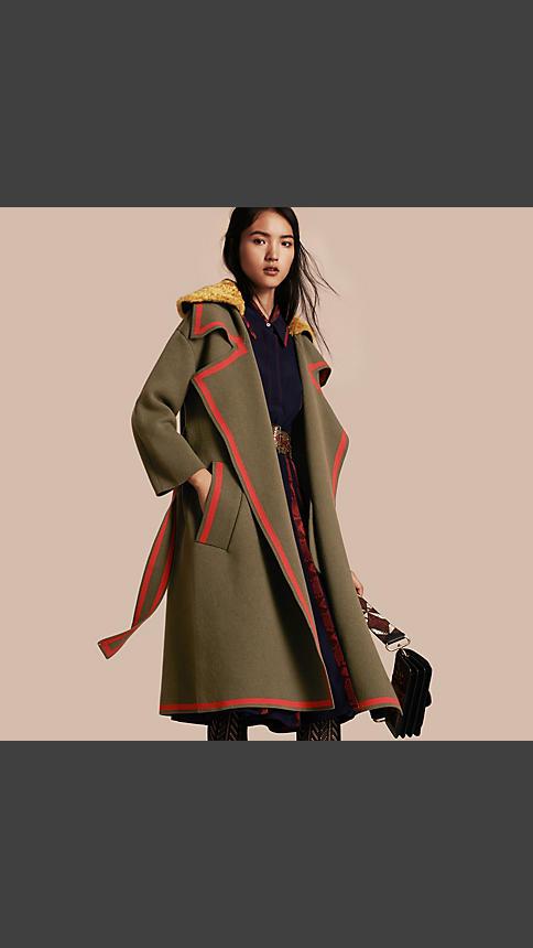 Burberry Stretch Wool Cashmere Cardigan Coat With Shearling Collar