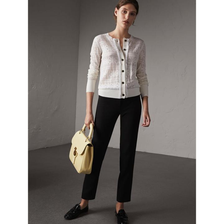 Burberry Burberry Lace Trim Knitted Wool And Cashmere Cardigan, Size: Xl, White
