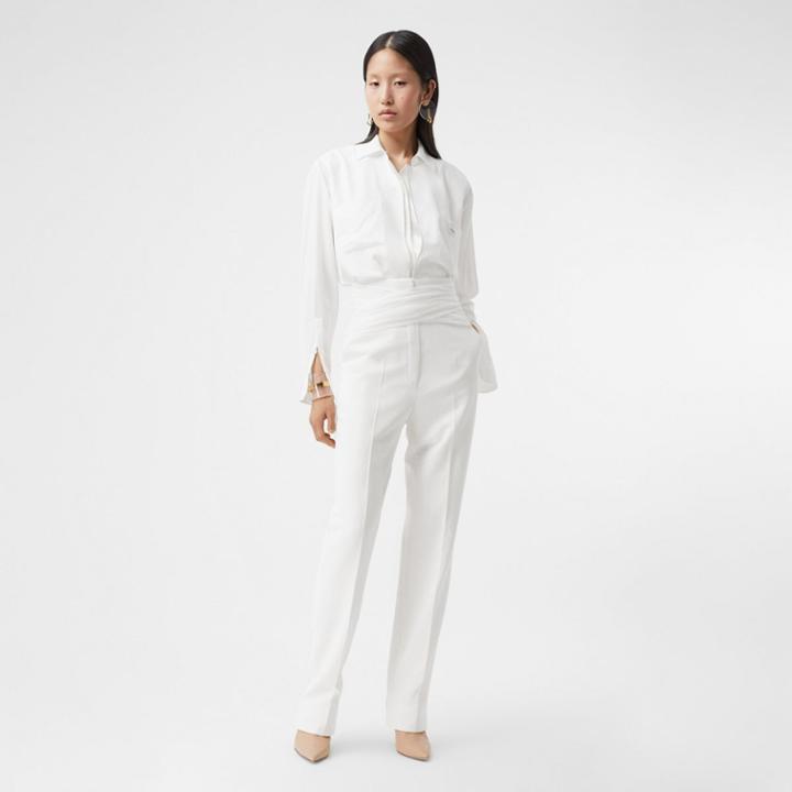 Burberry Burberry Sash Detail Technical Wool Tailored Trousers, Size: 0, White