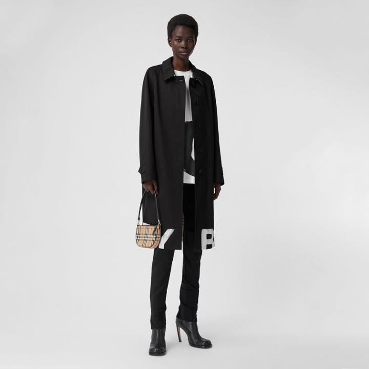 Burberry Burberry Logo Print Cotton Gabardine Car Coat, Size: 08, Black