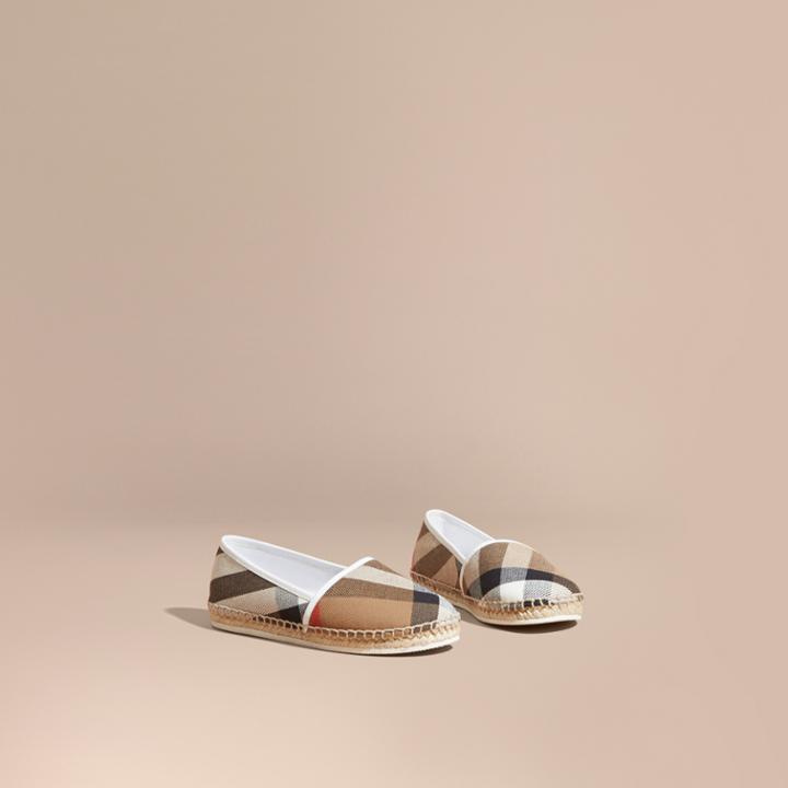 Burberry Burberry House Check Cotton Canvas Espadrilles, Size: 28, White