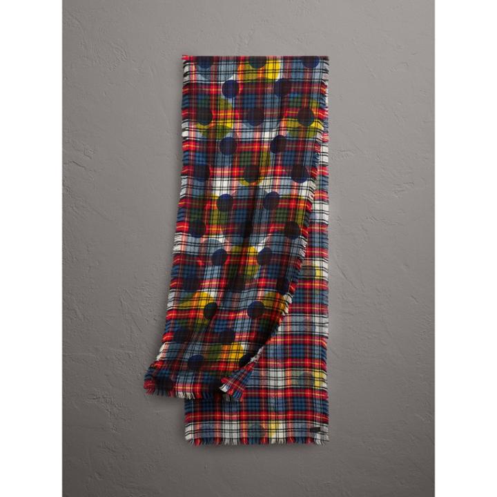 Burberry Burberry Dot Print Tartan Wool Scarf