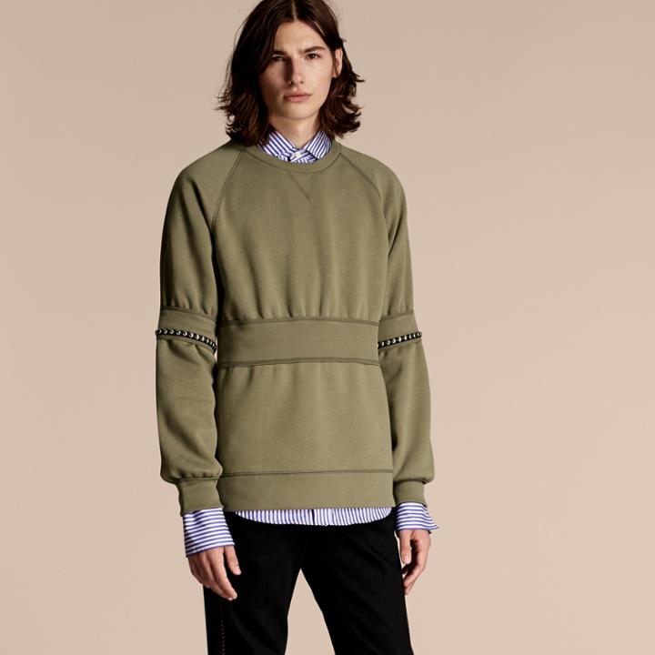 Burberry Burberry Puff-sleeved Cotton Blend Jersey Sweatshirt, Green