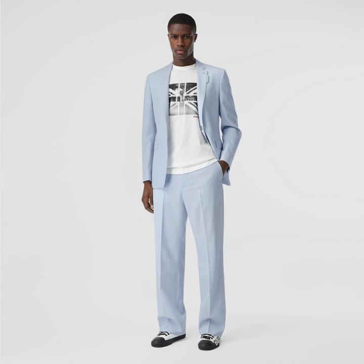 Burberry Burberry Tumbled Wool Wide-leg Trousers, Size: 38, Blue