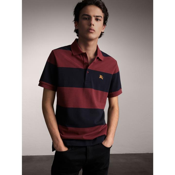 Burberry Burberry Striped Cotton Piqu Polo Shirt, Red