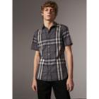 Burberry Burberry Short-sleeved Check Stretch Cotton Shirt, Size: Xs, Grey