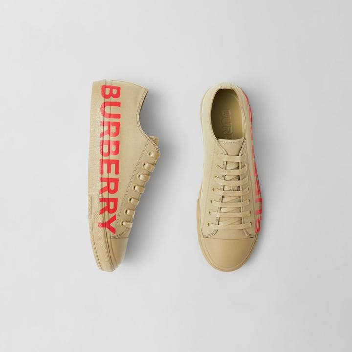Burberry Burberry Logo Print Cotton Gabardine Sneakers, Size: 42, Beige
