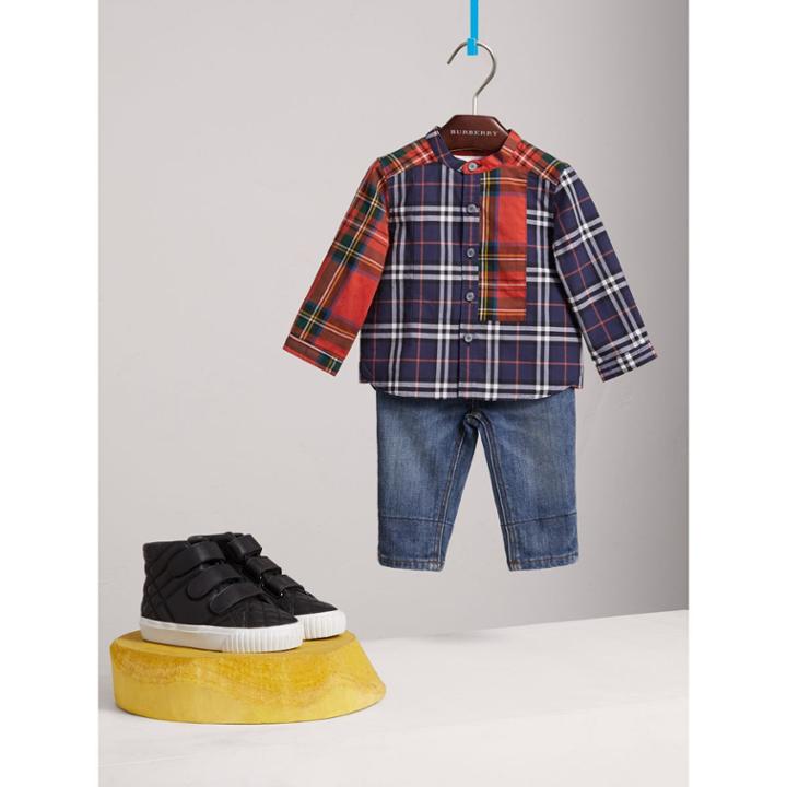 Burberry Burberry Panelled Tartan And Check Cotton Poplin Shirt, Size: 12m