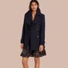 Burberry Burberry Wool Cashmere Blend Military Pea Coat, Size: 06, Blue