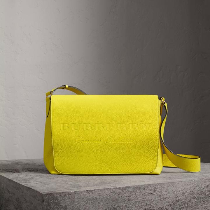 Burberry Burberry Large Embossed Leather Messenger Bag, Yellow