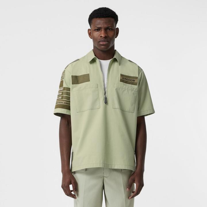 Burberry Burberry Short-sleeve Military Cotton Shirt, Green