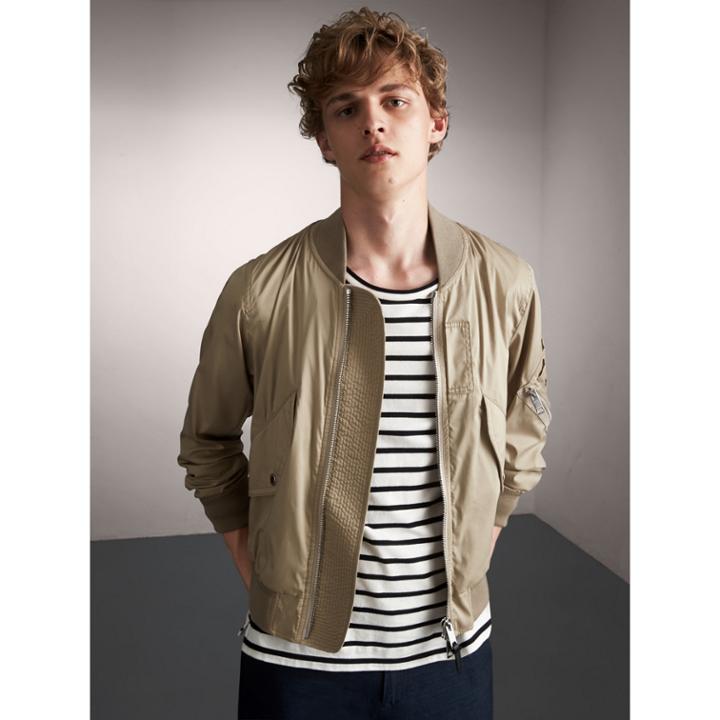 Burberry Burberry Cotton Blend Twill Bomber Jacket, Size: 38, Beige