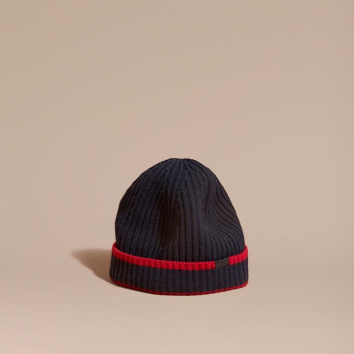 Burberry Burberry Ribbed Cashmere Tipped Beanie, Blue