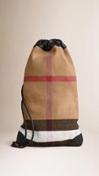 Burberry Leather Trim Check Jute Cotton Duffle Bag