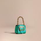 Burberry Burberry The Mini Buckle Tote Charm In Metallic Leather, Green
