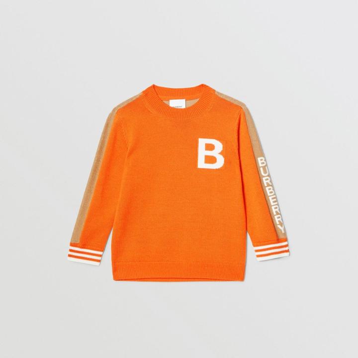 Burberry Burberry Childrens B Motif Merino Wool Jacquard Sweater, Size: 10y, Orange