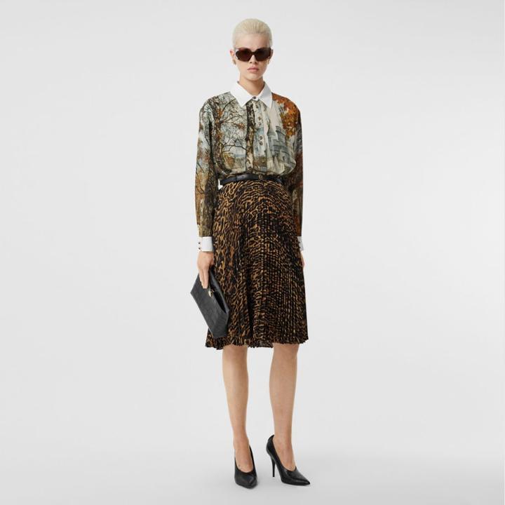 Burberry Burberry Castle Print Silk Shirt, Size: 02, Beige