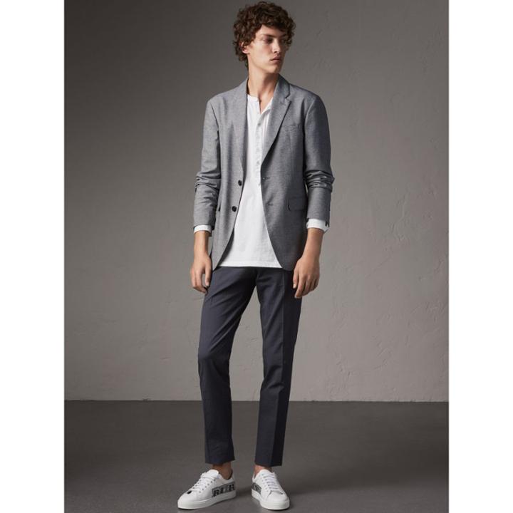 Burberry Burberry Slim Fit Textured Stretch Cotton Trousers, Size: 40, Blue