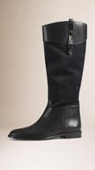 Burberry Check Detail Leather And Suede Riding Boots