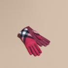Burberry Burberry Leather And Check Cashmere Gloves, Size: 7, Pink
