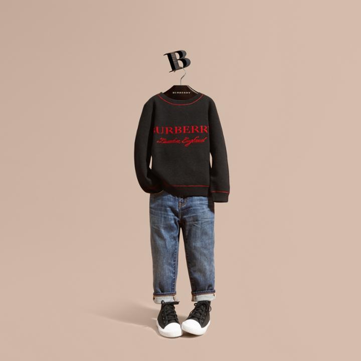 Burberry Burberry Graphic Jacquard Cashmere Sweater, Size: 8y, Black