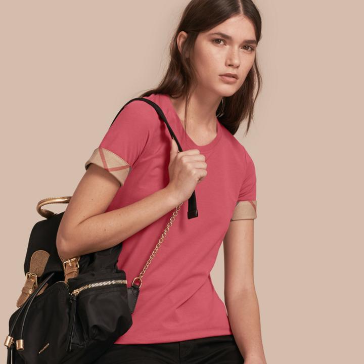 Burberry Burberry Check Trim Stretch Cotton T-shirt, Size: Xs, Red