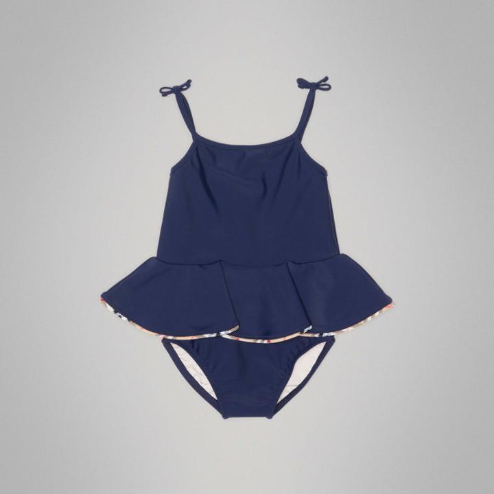 Burberry Burberry Childrens Check Detail Peplum One-piece Swimsuit, Size: 12m, Blue