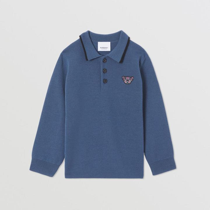 Burberry Burberry Childrens Long-sleeve Thomas Bear Motif Wool Blend Polo Shirt, Size: 12y