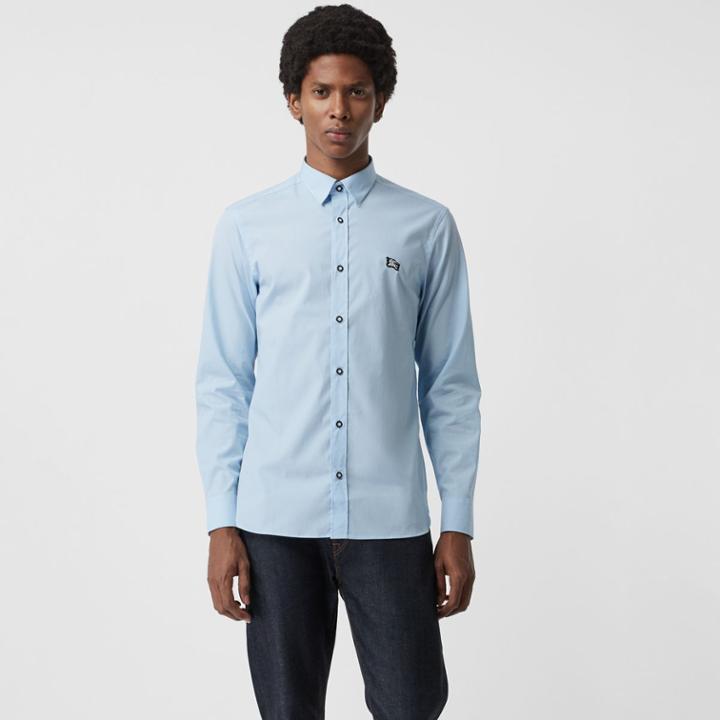 Burberry Burberry Contrast Button Stretch Cotton Shirt, Size: Xxl, Blue