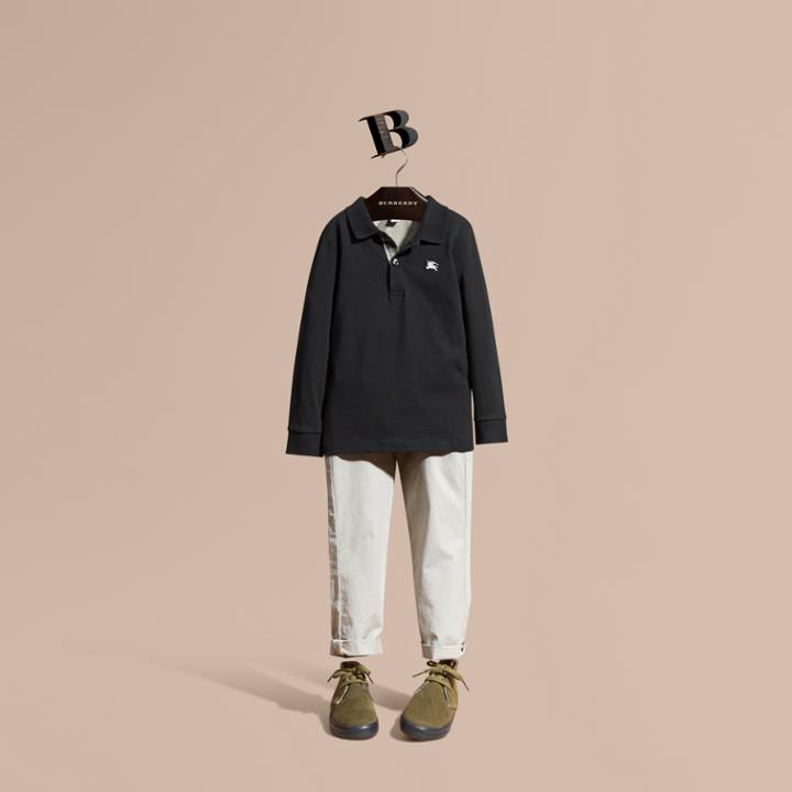 Burberry Burberry Long-sleeve Cotton Jersey Polo Shirt, Size: 8y, Black